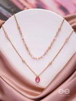 Charming Crystal Cascade - Cute Multilayered Neckpiece (Pink) With Anti-Tarnish Coating 