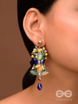 Srotah - The Castle Waves - Stones, Beads And Glass Drops Hand Embroidered Earrings