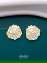 DEW DROPPED PEONIES - GOLDEN ENAMELLED STUDS (WHITE)