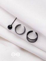 THE PERFECT TRIO - TWO EARCUFF & ONE STUD (ONE EAR) (BLACK)