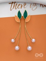 ALWAYS AN ANGEL - PEARL & ENAMELLED EAR JACKETS (GOLD AND GREEN)