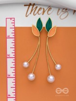 ALWAYS AN ANGEL - PEARL & ENAMELLED EAR JACKETS (GOLD AND GREEN)