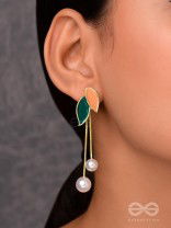 ALWAYS AN ANGEL - PEARL & ENAMELLED EAR JACKETS (GOLD AND GREEN)
