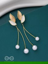 ALWAYS AN ANGEL - PEARL & ENAMELLED EAR JACKETS (GOLD & WHITE)
