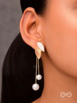 ALWAYS AN ANGEL - PEARL & ENAMELLED EAR JACKETS (GOLD & WHITE)