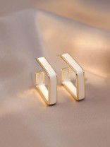 ONCE UPON A SQUARE - GOLDEN ENAMELLED EARRINGS (WHITE)