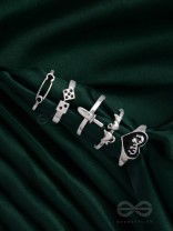 ALL ABOUT LOVE AND WAR - SET OF 5 SILVER RINGS