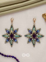 Nakshatrika - The Celestial Sparkle - Stone, Beads And Dabka Hand Embroidered Earrings (Multicolor)