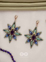 Nakshatrika - The Celestial Sparkle - Stone, Beads And Dabka Hand Embroidered Earrings (Multicolor)