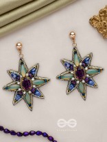 Nakshatrika - The Celestial Sparkle - Stone, Beads And Dabka Hand Embroidered Earrings (Multicolor)