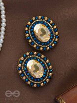 VAIDURYA - THE OCEANIC GEM - STONE AND BEADS EMBROIDERED EARRINGS