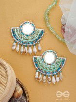 Sagarini - The Aquatic Gleam - Mirror, Sequins, Shell Drop And Beads Hand Embroidered Earrings (Blue)