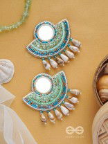 Sagarini - The Aquatic Gleam - Mirror, Sequins, Shell Drop And Beads Hand Embroidered Earrings (Blue)