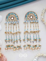 Ambudhara - The Rainstream - Sequins, Beads And Mirror Hand Embroidered Earrings (Blue & Gold)