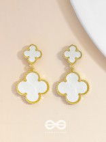 GOOD LUCK CHARM - GOLDEN & WHITE DROP EARRINGS