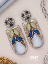 KARUNIKA - THE MISTY NIGHT - STONE AND GLASS BEADS EMBROIDERED EARRINGS (GRAY)