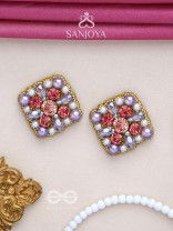 AMANITA - THE HUMBLE GRACE - STONE, BEADS AND PEARLS EMBROIDERED STUD EARRINGS 