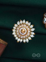 MOTISHOBHINI - THE PEARL RADIANCE - PEARLS AND BEADS EMBROIDERED RING (WHITE & GOLDEN)