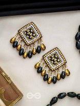 Kamagni - Fire Of Passion - Beads, Resham And Glass Drops Hand Embroidered Earrings (Black & Golden)