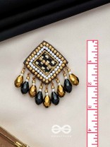 Kamagni - Fire Of Passion - Beads, Resham And Glass Drops Hand Embroidered Earrings (Black & Golden)