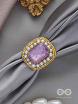 Prakdhipta - Studded With Stone - Stone And Pearls Hand Embroidered Stud Ring (Purple)
