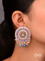 UDYATA- ROUNDABOUT RADIANCE - BEADS, PEARLS AND GLASS DROPS EMBROIDERED EARRINGS (MULTICOLOR)