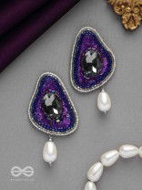VIRUPATA - THE FREE SPIRITED - STONE, CUT DANA, SEQUINS AND PEARL DROP EMBROIDERED EARRINGS (PURPLE)
