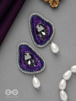VIRUPATA - THE FREE SPIRITED - STONE, CUT DANA, SEQUINS AND PEARL DROP EMBROIDERED EARRINGS (PURPLE)
