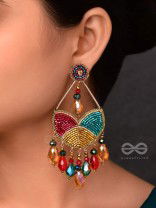AMOHA - THE MESMERISING TWILIGHT - GLASS DROPS, STONE, CUTDANA AND BEADS EMBROIDERED EARRINGS (MULTICOLOR)