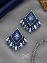 YASAS - THE ILLUMINATED FAME- STONE, CUT DANA AND GLASS DROPS EMBROIDERED EARRINGS (BLUE)
