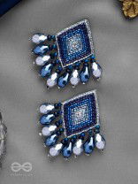 YASAS - THE ILLUMINATED FAME- STONE, CUT DANA AND GLASS DROPS EMBROIDERED EARRINGS (BLUE)