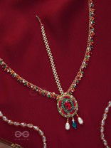 MADHUVARDHA - A RED CLOUD - STONE AND BEADS EMBROIDERED MAANGTIKA
