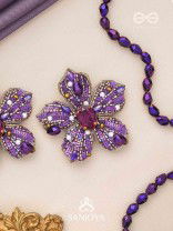 SVABHĀVIKA - THE NATURAL GRACE - STONE, SEQUINS AND PEARLS EMBROIDERED EARRINGS (PURPLE)