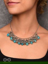 THE OCEAN DROPLETS - STATEMENT EMBELLISHED OXIDISED NECKPIECE