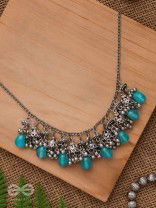 THE OCEAN DROPLETS - STATEMENT EMBELLISHED OXIDISED NECKPIECE