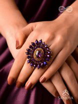 UDYOTINI - TWINKLING RADIANCE - STONE, BEADS AND GLASS DROPS EMBROIDERED RING (PURPLE)