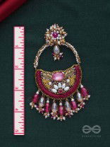VILAKSANA - UNIQUE SPARKLING MOMENTS - STONE, BEADS, GLASS DROPS AND PEARLS EMBROIDERED EARRINGS (MAGENTA & GOLDEN)