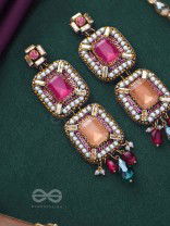 Ananyadharana - The Exclusive Adornment - Stones, Beads And Glass Drops Hand Embroidered Earrings