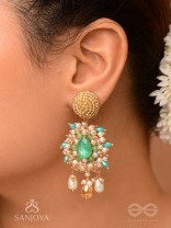 Vaichitrii - Marvellous Beauty - Stone, Beads And Glass Drop Hand Embroidered Earrings