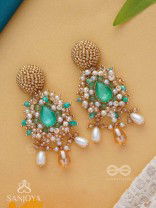 Vaichitrii - Marvellous Beauty - Stone, Beads And Glass Drop Hand Embroidered Earrings