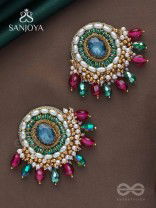 Ritashri - The True Beauty - Stone, Beads And Glass Drops Hand Embroidered Earrings