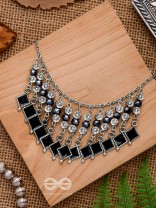 THE MOONLIT BLOOMS- BEADED OXIDISED ENAMELLED NECKLACE