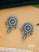 VILAKSHANA - THE EXCEPTIONAL ONE - CUTDANA AND GLASS DROP EMBROIDERED AND OXIDISED EARRINGS