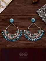 MYSTICAL PEACOCKS IN BLUE - EMBELLISHED OXIDISED EARRINGS
