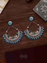 MYSTICAL PEACOCKS IN BLUE - EMBELLISHED OXIDISED EARRINGS