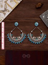 MYSTICAL PEACOCKS IN BLUE - EMBELLISHED OXIDISED EARRINGS