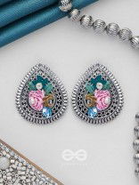 RIMBA- THE FLOWER DROP - SEQUINS AND PEARLS EMBROIDERED AND OXIDISED EARRINGS