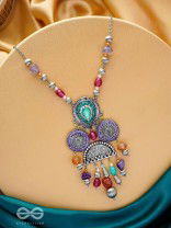 CHITRAVARNA - THE COLORFUL CHARMS - STONE AND GLASS DROPS EMBROIDERED AND OXIDISED NECKPIECE (MULTICOLOR)