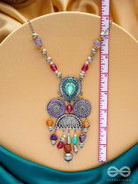 CHITRAVARNA - THE COLORFUL CHARMS - STONE AND GLASS DROPS EMBROIDERED AND OXIDISED NECKPIECE (MULTICOLOR)