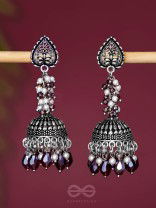 THE TINSEL SWIRLS - BEADED OXIDISED JHUMKA EARRINGS (BROWN)